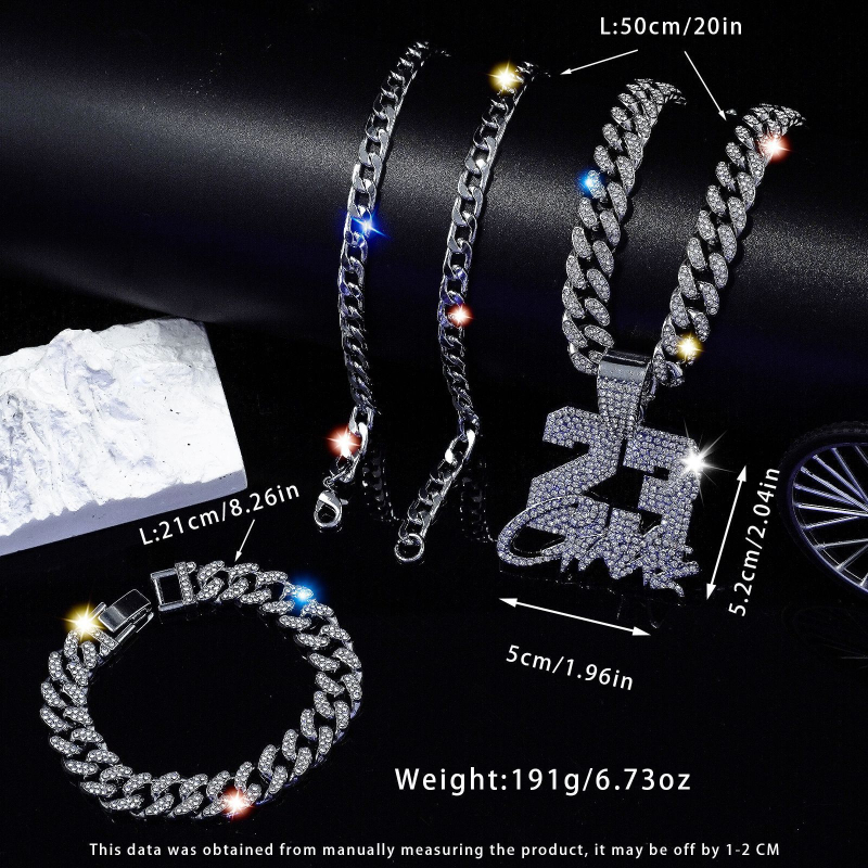 Set ogrlice i narukvice s kubanskim lančićem, legura, elektro-poliranje, rhinestones, stacking hip-hop stil
