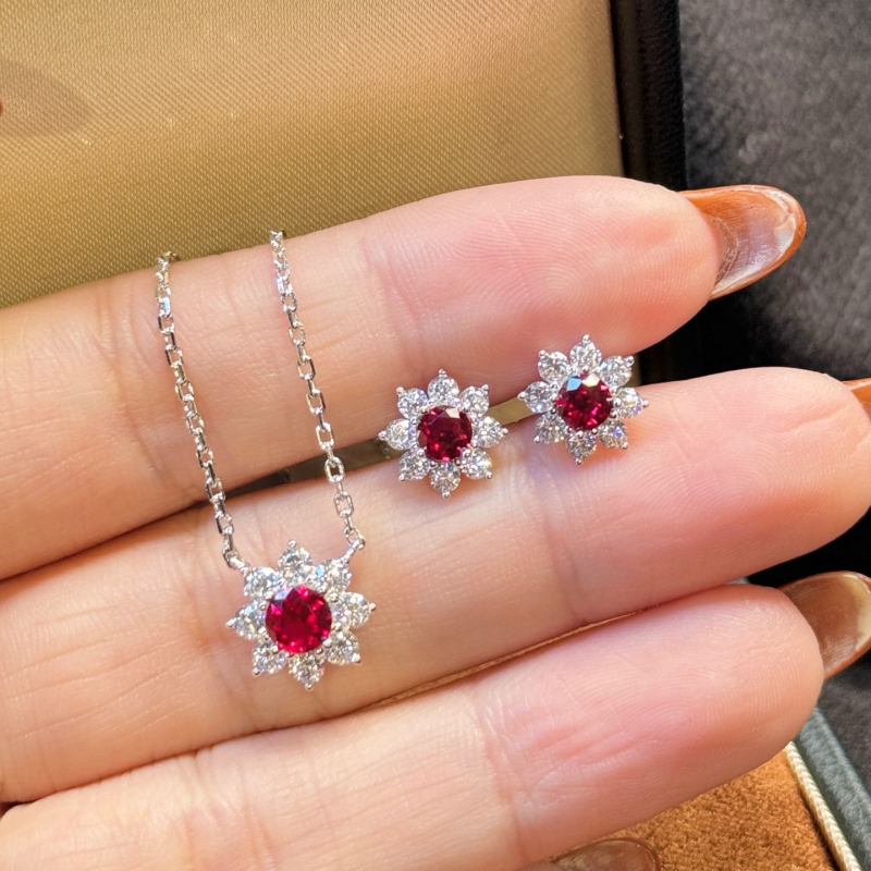 Set naušnica i ogrlice od 925 srebra s cvjetnim uzorkom, elektroplatirani završetak, klasičan lanac