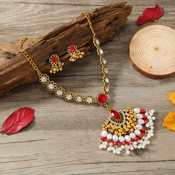 Set nakita: naušnice i lančić - legura, dijamantno završna obrada, O-lanac, privjesak od nehrđajućeg čelika, etno egzotični stil