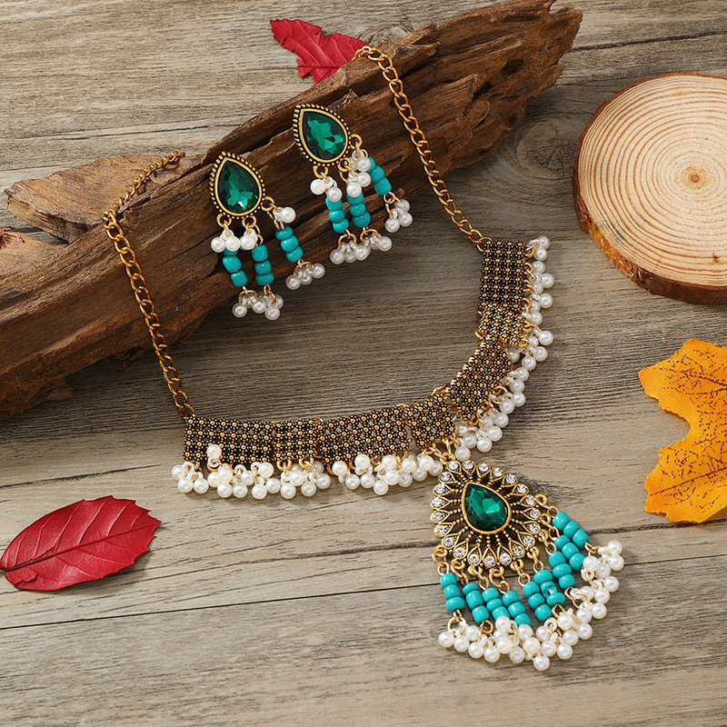 Set nakita: naušnice i lančić - legura, dijamantno završna obrada, O-lanac, privjesak od nehrđajućeg čelika, etno egzotični stil