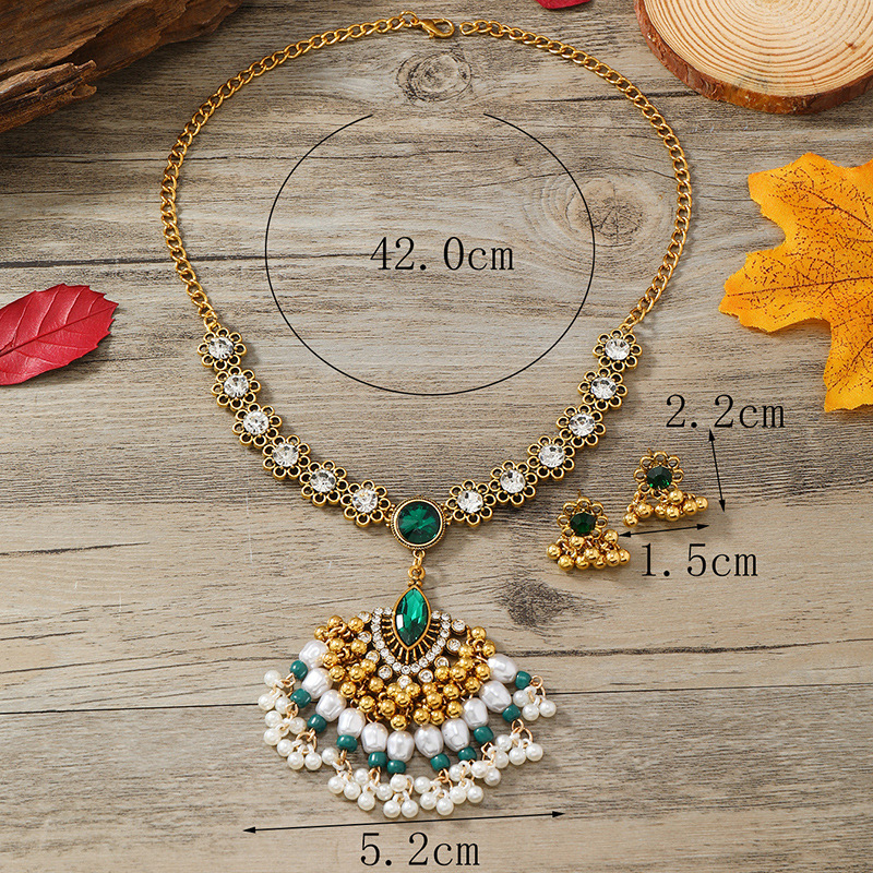 Set nakita: naušnice i lančić - legura, dijamantno završna obrada, O-lanac, privjesak od nehrđajućeg čelika, etno egzotični stil