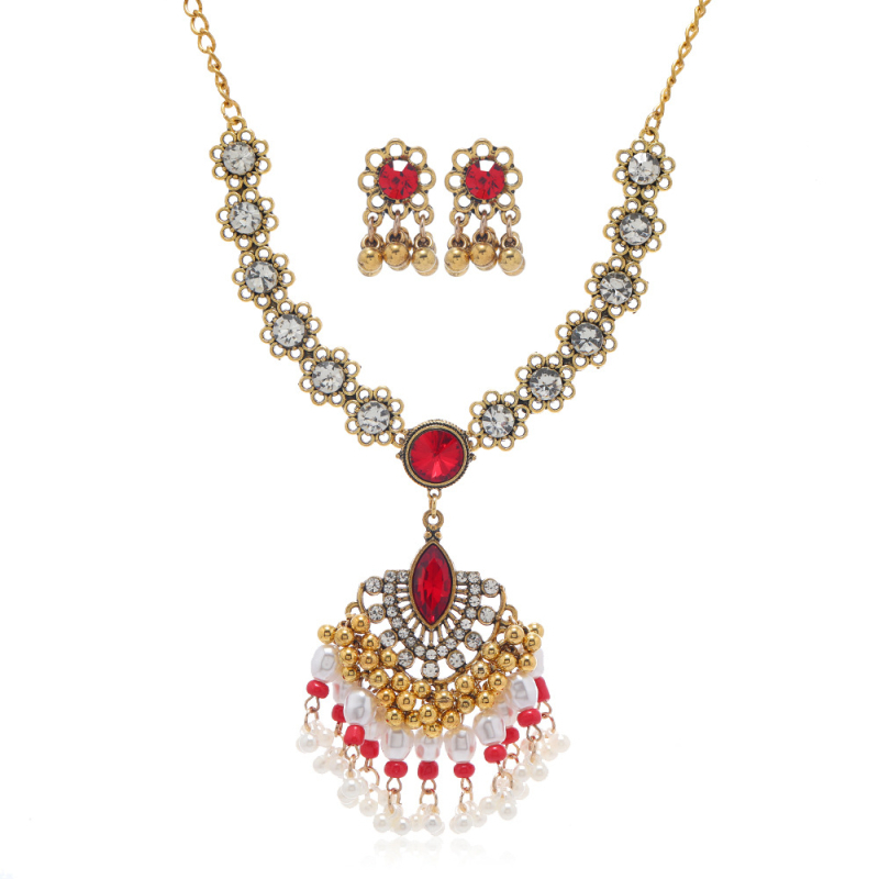 Set nakita: naušnice i lančić - legura, dijamantno završna obrada, O-lanac, privjesak od nehrđajućeg čelika, etno egzotični stil