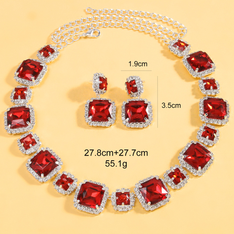Ženski set nakita: ogrlica i naušnice s rhinestones, geometrijski uzorak, elektroplatinirani završetak