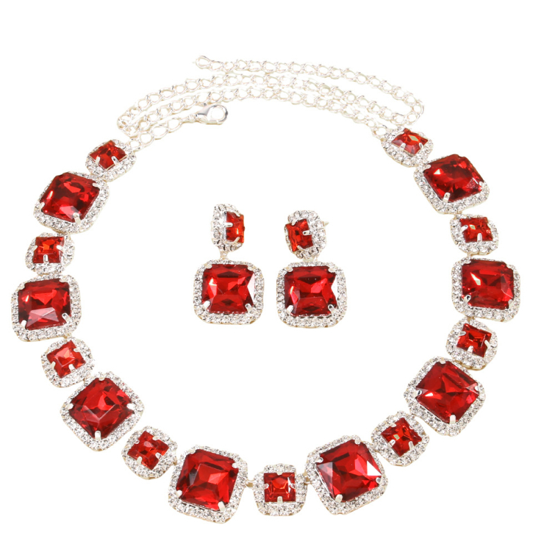 Ženski set nakita: ogrlica i naušnice s rhinestones, geometrijski uzorak, elektroplatinirani završetak