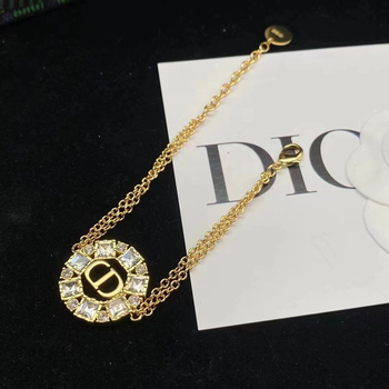 Месинг комплект бижута с диамантено покритие и O-образна верига — огърлица, гривна и обеци, кръгъл дизайн с буква CD и кристали, оригинален дизайн