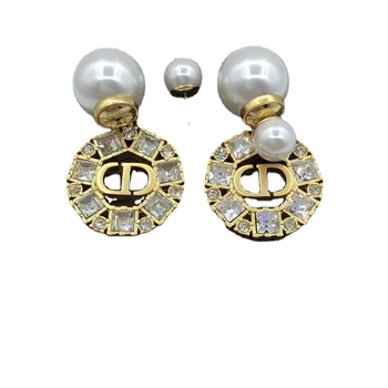 Месинг комплект бижута с диамантено покритие и O-образна верига — огърлица, гривна и обеци, кръгъл дизайн с буква CD и кристали, оригинален дизайн