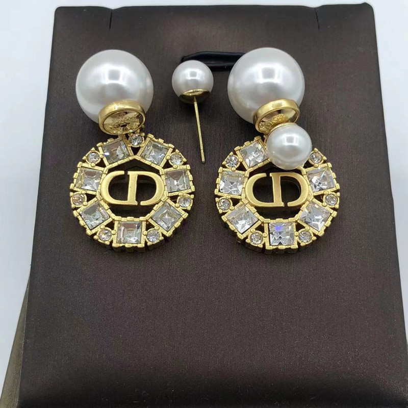 Месинг комплект бижута с диамантено покритие и O-образна верига — огърлица, гривна и обеци, кръгъл дизайн с буква CD и кристали, оригинален дизайн