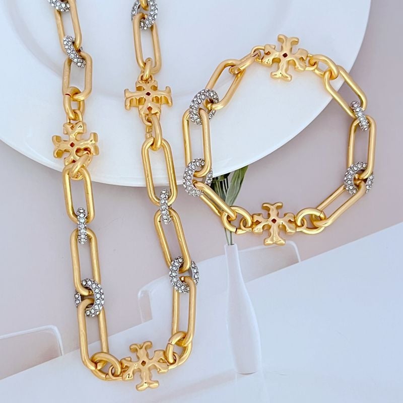 Ženski set nakita: metalni ogrlica i narukvica s geometrijskim zaobljenim 3D slovima, elektroplatirani završetak, uredski stil