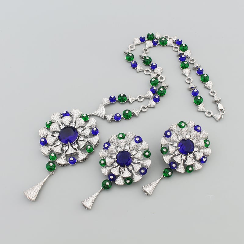 Set naušnica i ogrlice sa cirkonima, viseći privjesci u obliku cvijeta, leopard uzorak, ekološki bakar