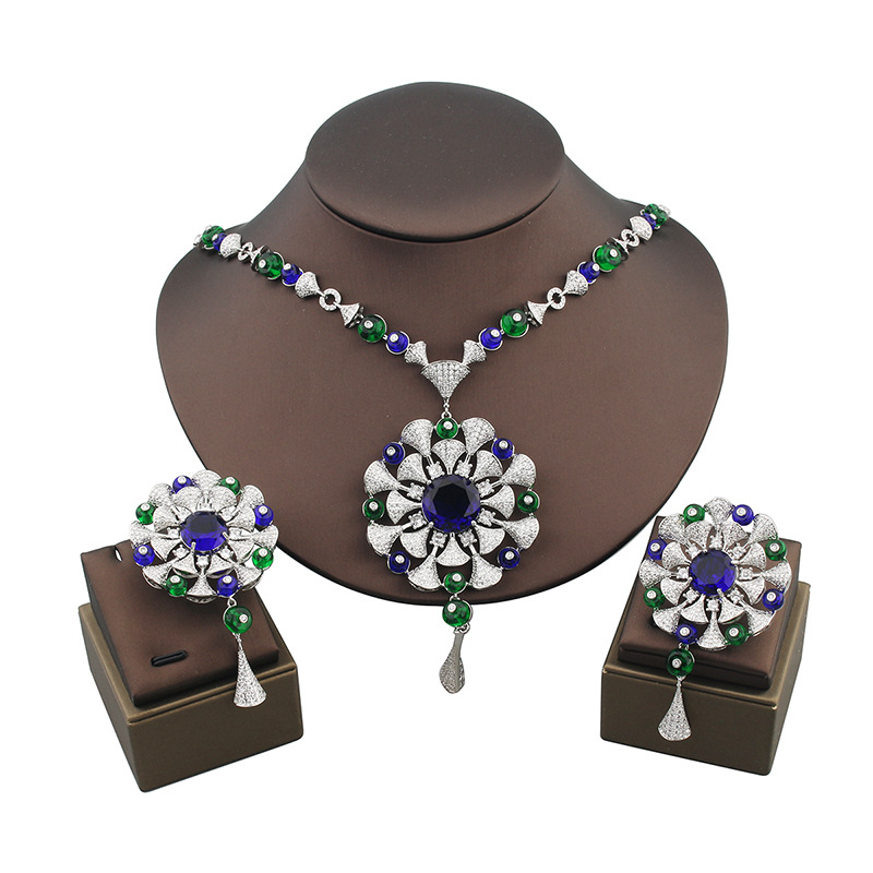 Set naušnica i ogrlice sa cirkonima, viseći privjesci u obliku cvijeta, leopard uzorak, ekološki bakar