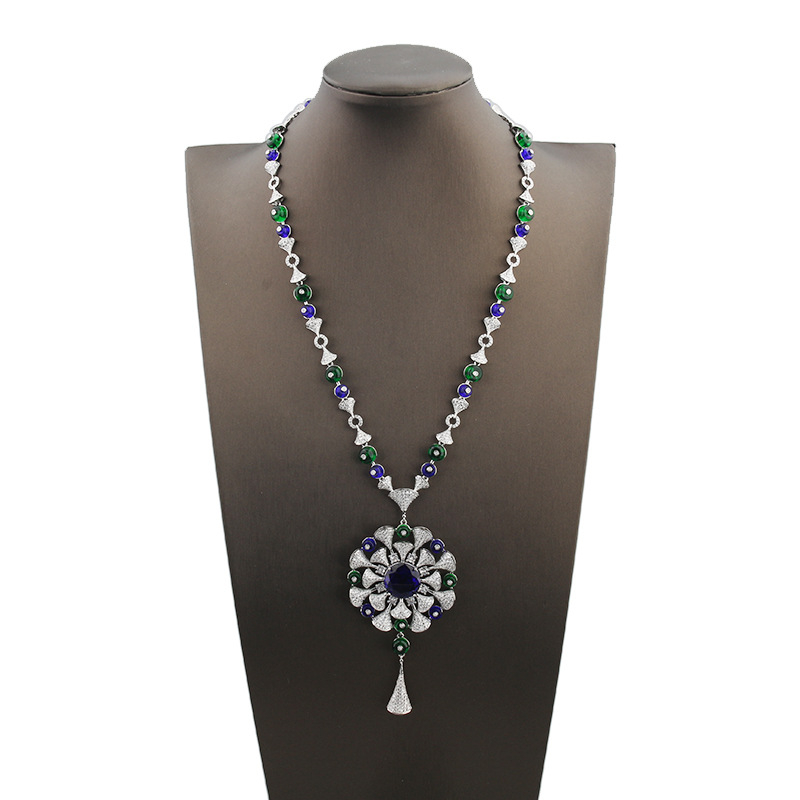 Set naušnica i ogrlice sa cirkonima, viseći privjesci u obliku cvijeta, leopard uzorak, ekološki bakar