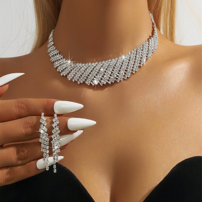 Set ogrlice i naušnica s rhinestones, claw chain lanac, elektroplatiranje, uzorak zvijezda/sunce i mjesec/kosmos, originalni dizajn, proljeće 2024, za žene