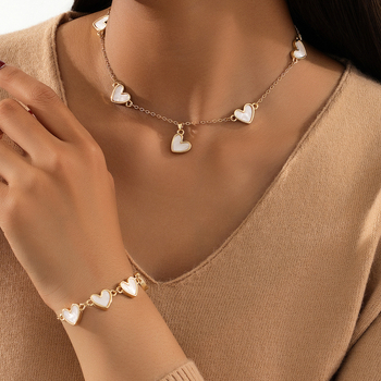 Set ogrlice i narukvice s privjeskom u obliku srca, legura, elektroplating, običan lanac