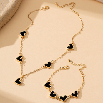 Set ogrlice i narukvice s privjeskom u obliku srca, legura, elektroplating, običan lanac