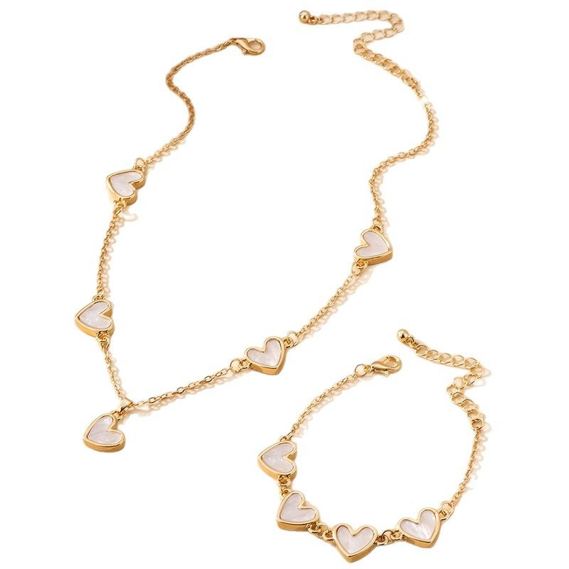 Set ogrlice i narukvice s privjeskom u obliku srca, legura, elektroplating, običan lanac