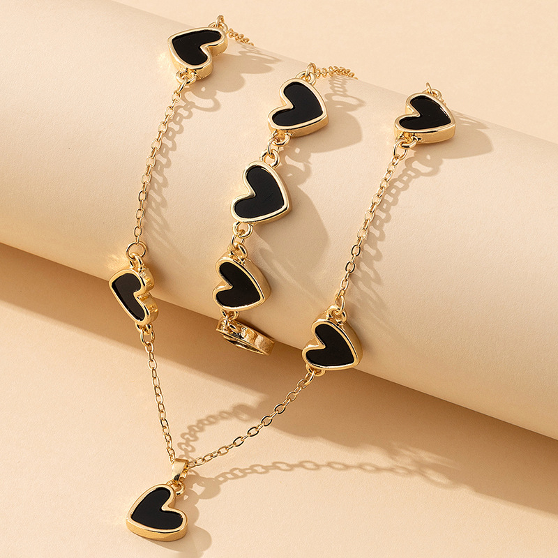 Set ogrlice i narukvice s privjeskom u obliku srca, legura, elektroplating, običan lanac