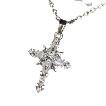 Set naušnica i ogrlice: četverokraki zvijezda-krst, zlatno ugradbeni poludrago kamenje, bakar, križasti lanac, jesen 2025