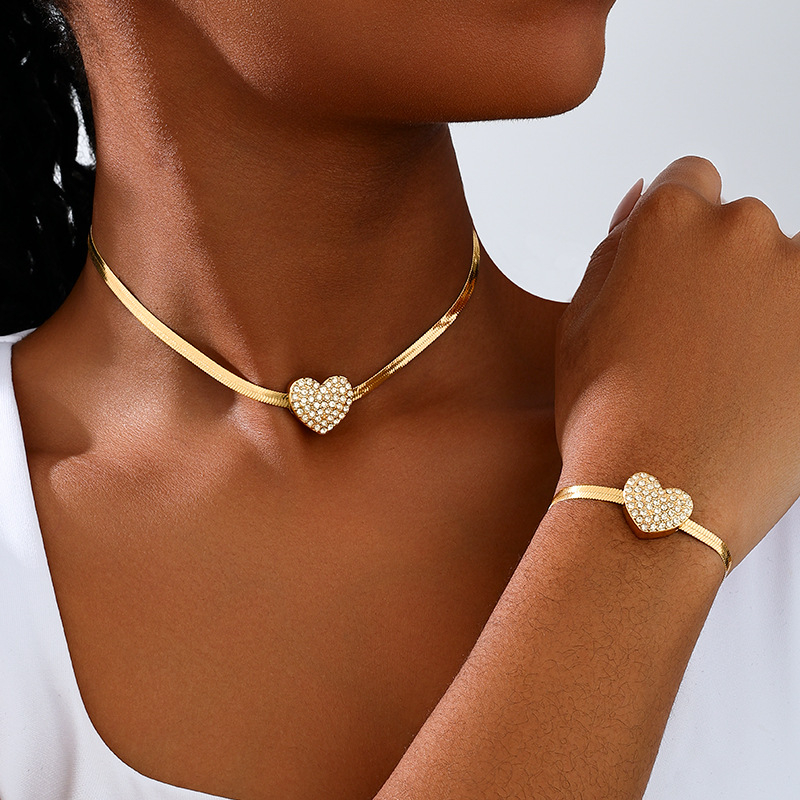 Set ogrlice i narukvice od legure sa zmijskim lancem, elektroplatiranje, zimska kolekcija 2024