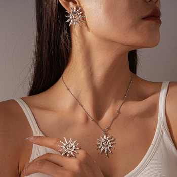 Set od nehrđajućeg čelika: naušnice i ogrlica s šupljim kružnim suncem, lanac za ključnu kost, privjesak od titan čelika, motivi zvijezda/sunce/mjesec/univerzum