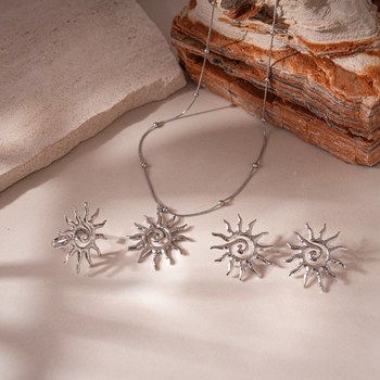 Set od nehrđajućeg čelika: naušnice i ogrlica s šupljim kružnim suncem, lanac za ključnu kost, privjesak od titan čelika, motivi zvijezda/sunce/mjesec/univerzum