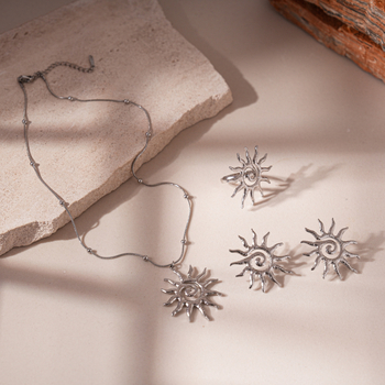 Set od nehrđajućeg čelika: naušnice i ogrlica s šupljim kružnim suncem, lanac za ključnu kost, privjesak od titan čelika, motivi zvijezda/sunce/mjesec/univerzum