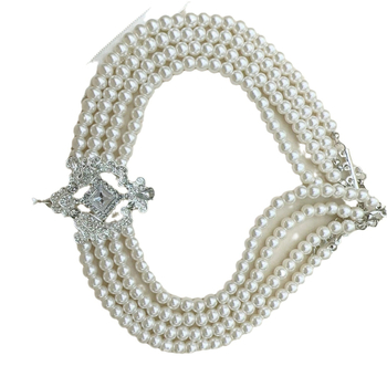 Geometrijski kvadratni rhinestones ogrlica choker s višeslojnim umjetnim perlama — cinkova zliatina, običan lanac, privjesak od legure