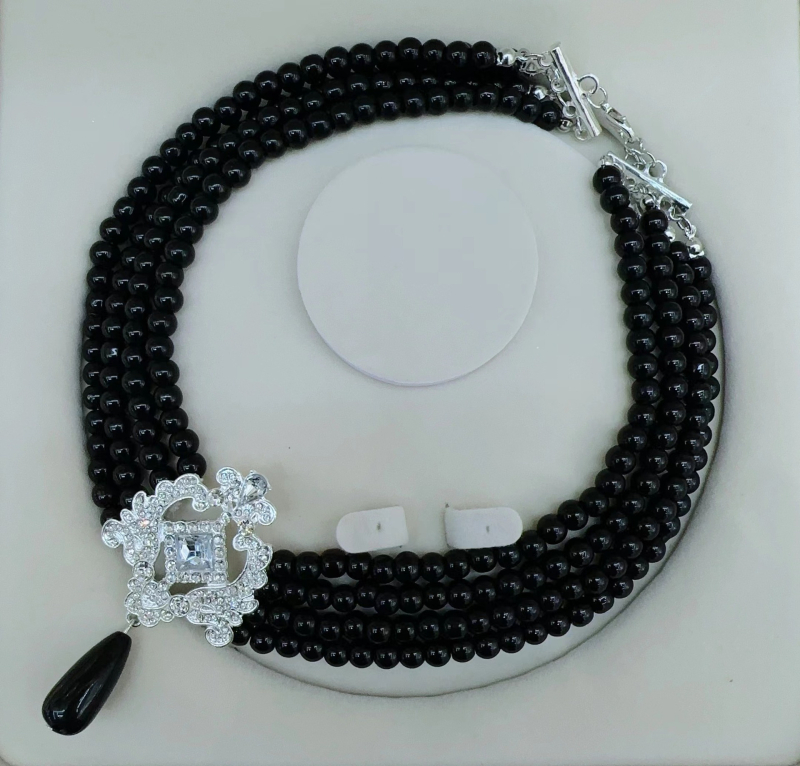 Geometrijski kvadratni rhinestones ogrlica choker s višeslojnim umjetnim perlama — cinkova zliatina, običan lanac, privjesak od legure