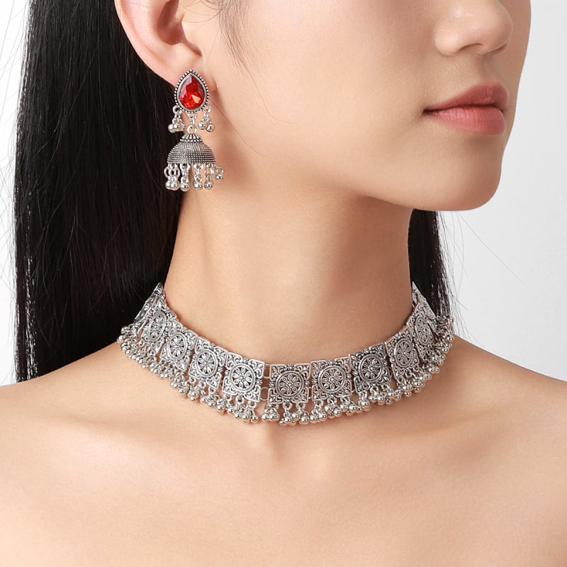 Set nakita: naušnice i ogrlica, Boho retro stil, legura s elektroplatiranjem, običan lanac, privjesak od legure, za žene