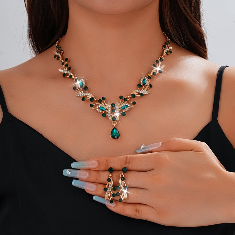Set nakita za vjenčanje: ogrlica i naušnice s rhinestones, dijamantno rezanje, cvjetni uzorak, obična lančić