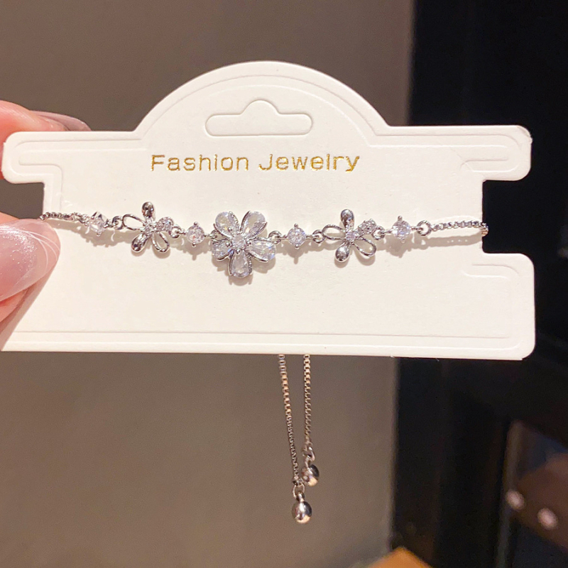 Narukvica s privjeskom cvijeta i cirkonima, 18K zlato-pozlaćena; Lanzan Jewelry Factory marka; za žene, lagani luksuz; materijal: bakar-plastik; izlazak jesen 2025