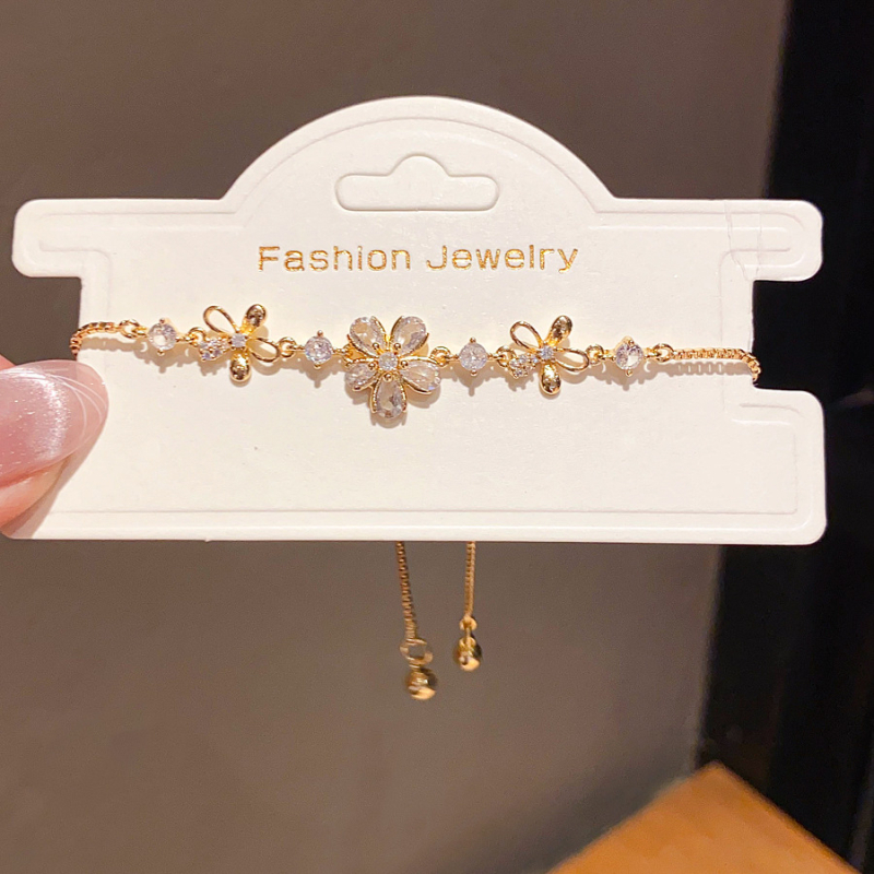 Narukvica s privjeskom cvijeta i cirkonima, 18K zlato-pozlaćena; Lanzan Jewelry Factory marka; za žene, lagani luksuz; materijal: bakar-plastik; izlazak jesen 2025