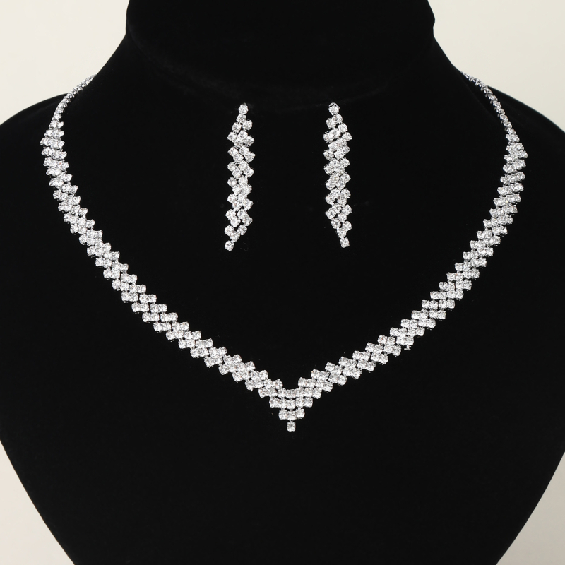 Komplet nakita: ogrlica i naušnice sa kristalima, ručna izrada, geometrijski dizajn, lagani luksuzni stil