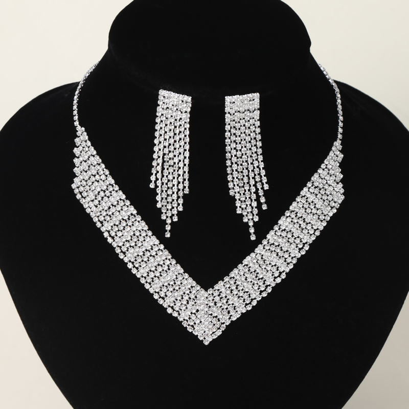 Komplet nakita: ogrlica i naušnice sa kristalima, ručna izrada, geometrijski dizajn, lagani luksuzni stil