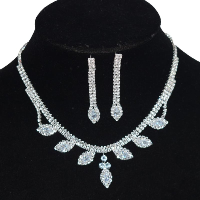 Set nakita: naušnice i ogrlica s Rhinestone, cvjetni motiv, običan lanac, elektroplakiranje