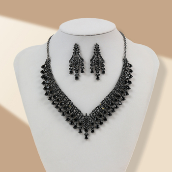 Set nakita: geometrijska ogrlica i naušnice s rhinestoneom, O-oblika lanac, cinkova legura, elektroplatiranje