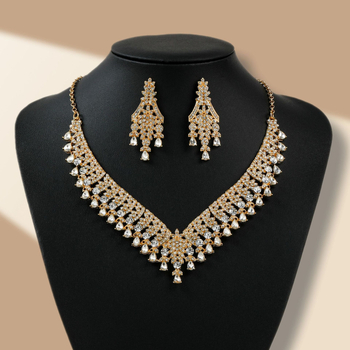 Set nakita: geometrijska ogrlica i naušnice s rhinestoneom, O-oblika lanac, cinkova legura, elektroplatiranje