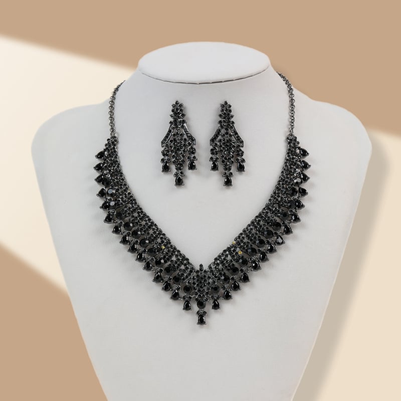 Set nakita: geometrijska ogrlica i naušnice s rhinestoneom, O-oblika lanac, cinkova legura, elektroplatiranje