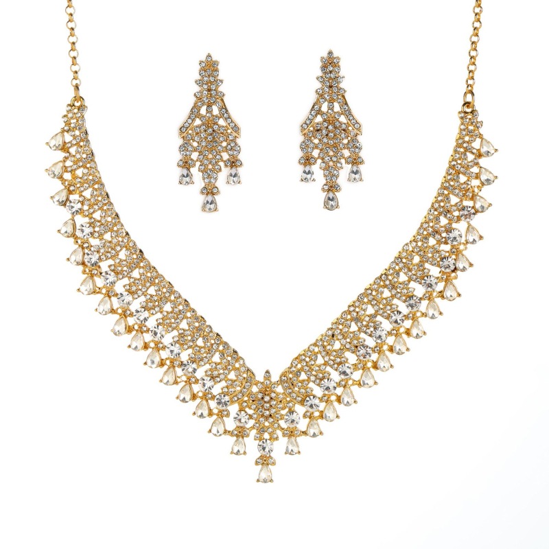 Set nakita: geometrijska ogrlica i naušnice s rhinestoneom, O-oblika lanac, cinkova legura, elektroplatiranje