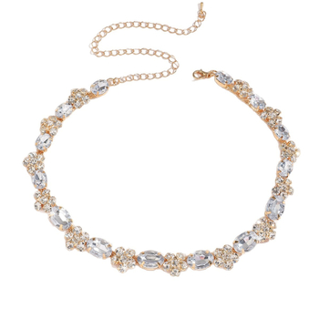 Geometrijski set nakita s rhinestones: ogrlica, naušnice i prsten, običan lanac, umjetni kristali, elektroplatinasto završetak, Jun chun