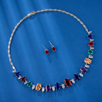 Bakreni set nakita s cirkonom, tanak lanac, naušnice i ogrlica, uzorak zvijezde/sunce i mjesec/univerzum, svježi i sladak stil