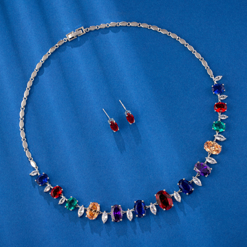 Bakreni set nakita s cirkonom, tanak lanac, naušnice i ogrlica, uzorak zvijezde/sunce i mjesec/univerzum, svježi i sladak stil