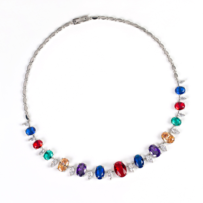 Bakreni set nakita s cirkonom, tanak lanac, naušnice i ogrlica, uzorak zvijezde/sunce i mjesec/univerzum, svježi i sladak stil