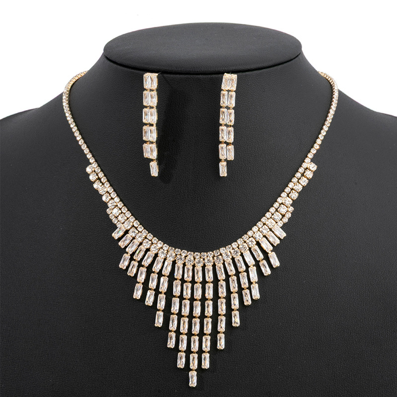 Set nakita: ogrlica i naušnice sa rhinestones, elektroplatiranje, lanac kandže, geometrijski uzorak