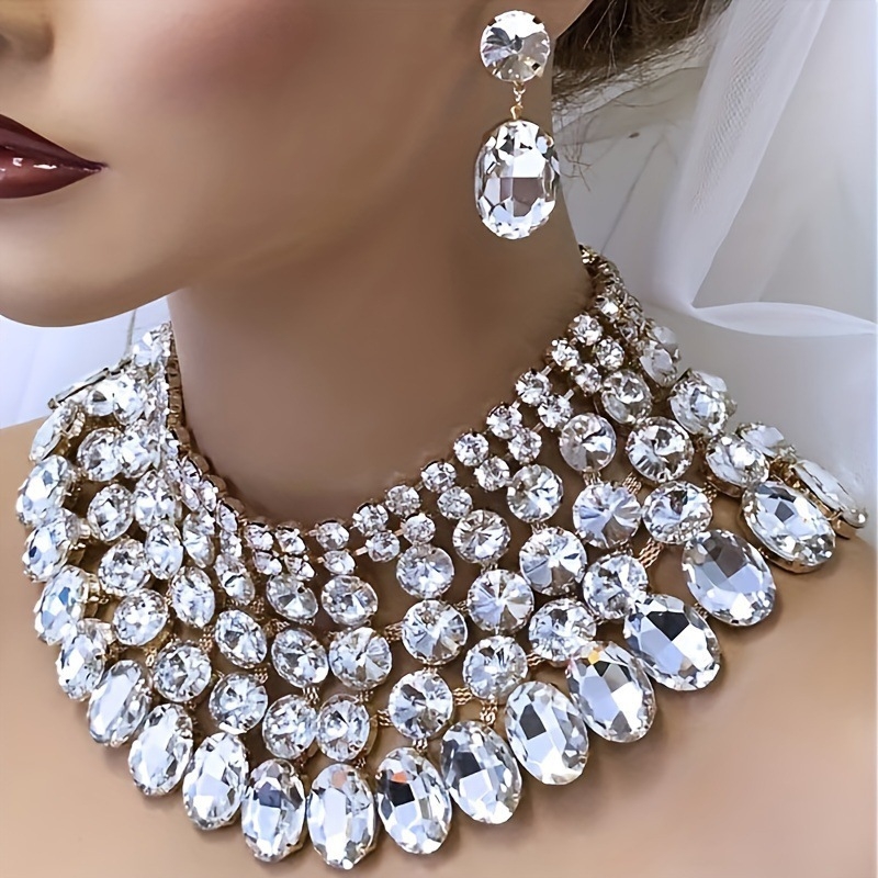 Set nakita: Ekskluzivan ogrlica i naušnice s rhinestones, legura, elektroplatiranje, obična lanac