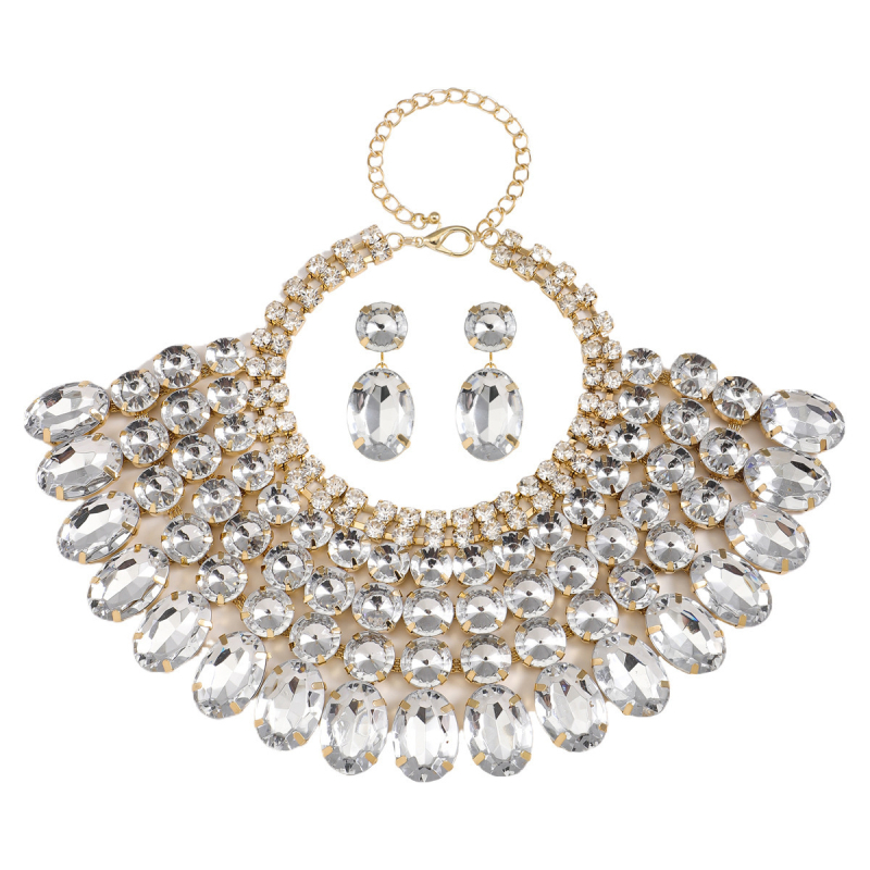 Set nakita: Ekskluzivan ogrlica i naušnice s rhinestones, legura, elektroplatiranje, obična lanac