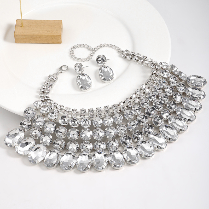 Set nakita: Ekskluzivan ogrlica i naušnice s rhinestones, legura, elektroplatiranje, obična lanac