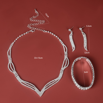 Trojkomponentni set nakita od rhinestone: naušnice, narukvica, ogrlica – uvijeni lančić, privjesak rhinestone, uzorak zvijezda/sunce i mjesec/oblaci/vesmirs, vjenčani jednostavan stil, Pisa marka.