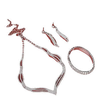 Trojkomponentni set nakita od rhinestone: naušnice, narukvica, ogrlica – uvijeni lančić, privjesak rhinestone, uzorak zvijezda/sunce i mjesec/oblaci/vesmirs, vjenčani jednostavan stil, Pisa marka.
