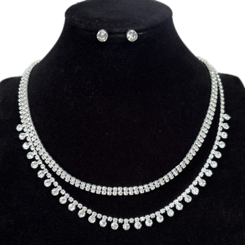 Dvojedjelni set: naušnice i ogrlica s rhinestones, dizajn kapljice vode, jednostavan stil, običan lančić