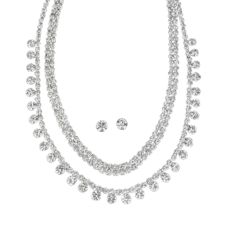 Dvojedjelni set: naušnice i ogrlica s rhinestones, dizajn kapljice vode, jednostavan stil, običan lančić